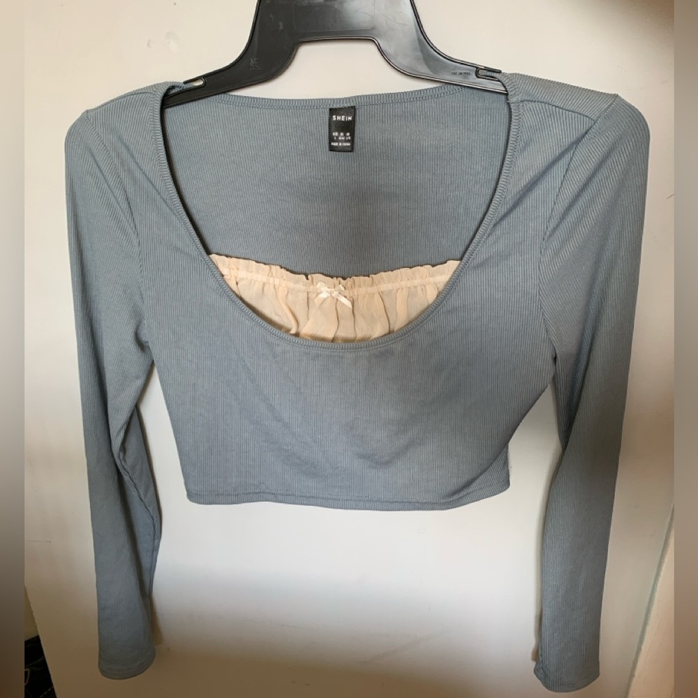 Shein Blue • Grey Long Sleeve Crop Top